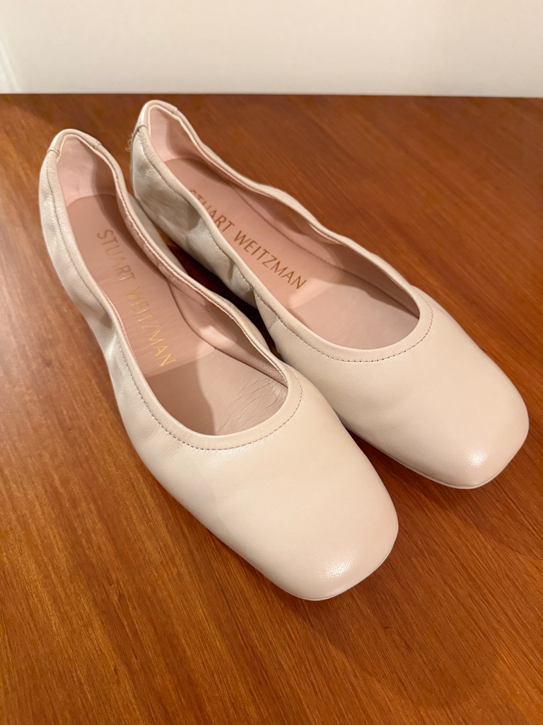 Stuart Weitzman Beige Leather Ballet Bardot Flats, Us 10 Nwt